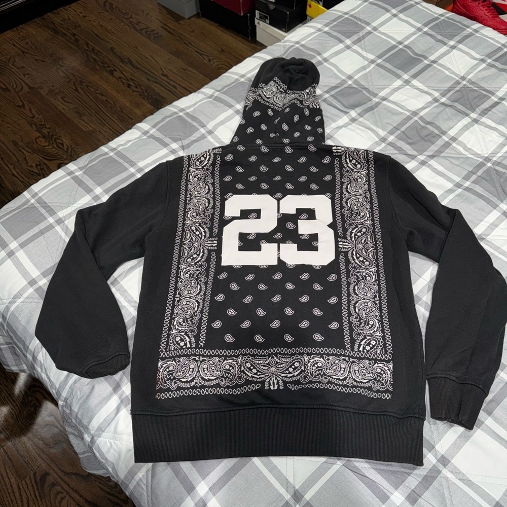 Official Bleecker & Mercer Sports Club Black Hoodie Paisley Pattern Size Medium​